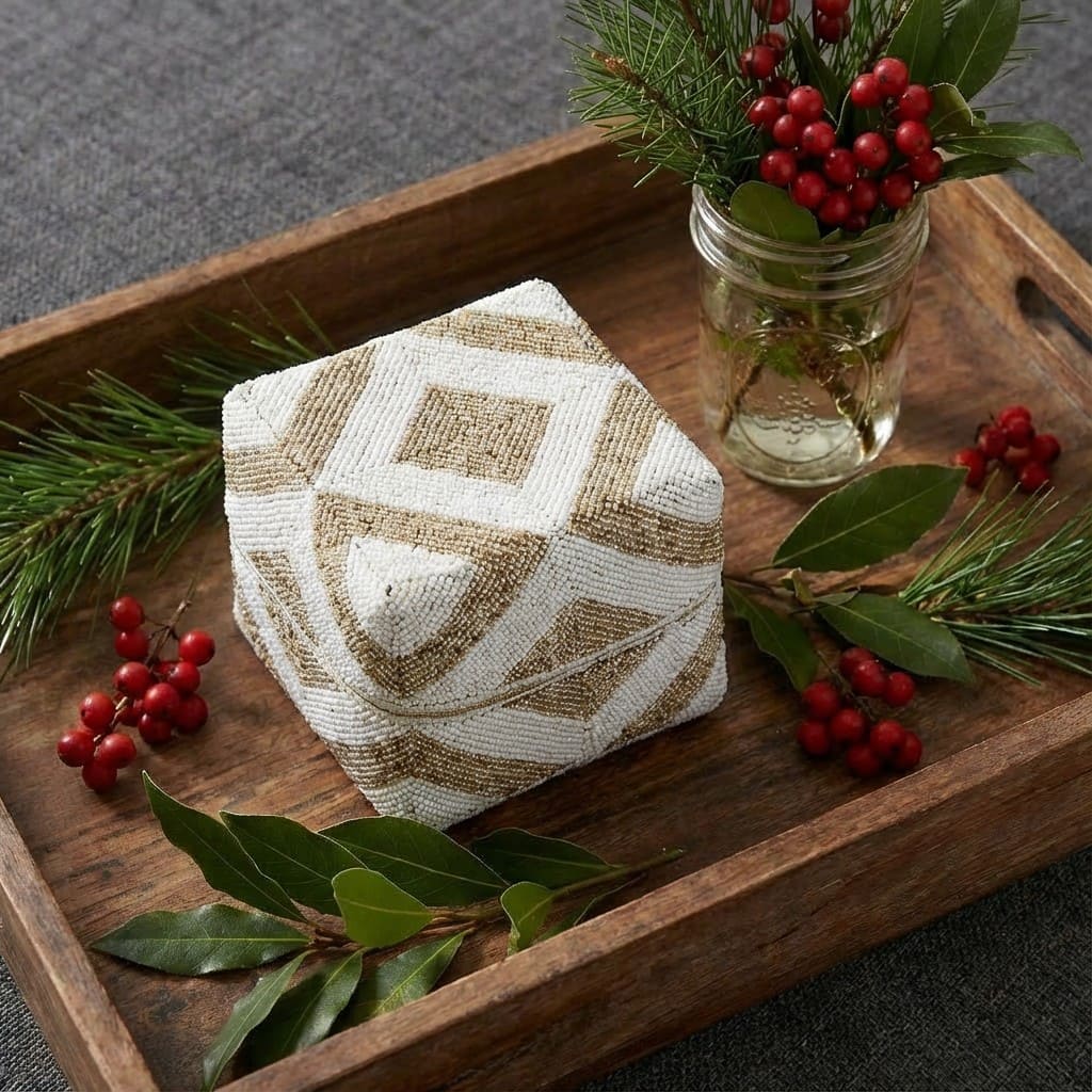 Scatole in bambù ricoperte di perline: Onda di cotone