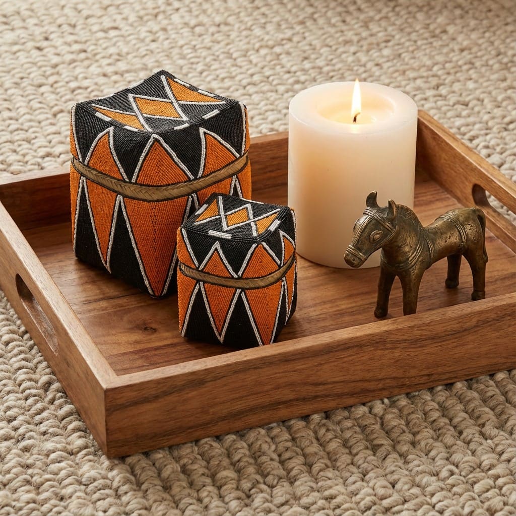 Scatole in bambù ricoperte di perline: Tramonto d'Oriente