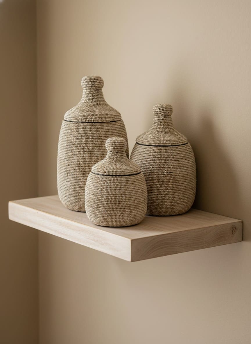 Contenitori in bambù ricoperti di perline