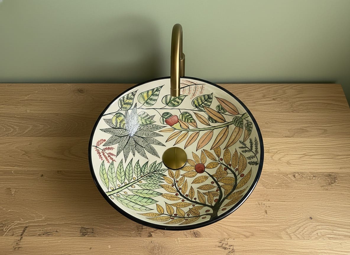 Lavandino rotondo dipinto a mano Bottanic Garden