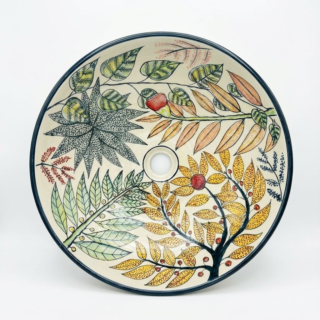 Lavandino rotondo dipinto a mano Bottanic Garden