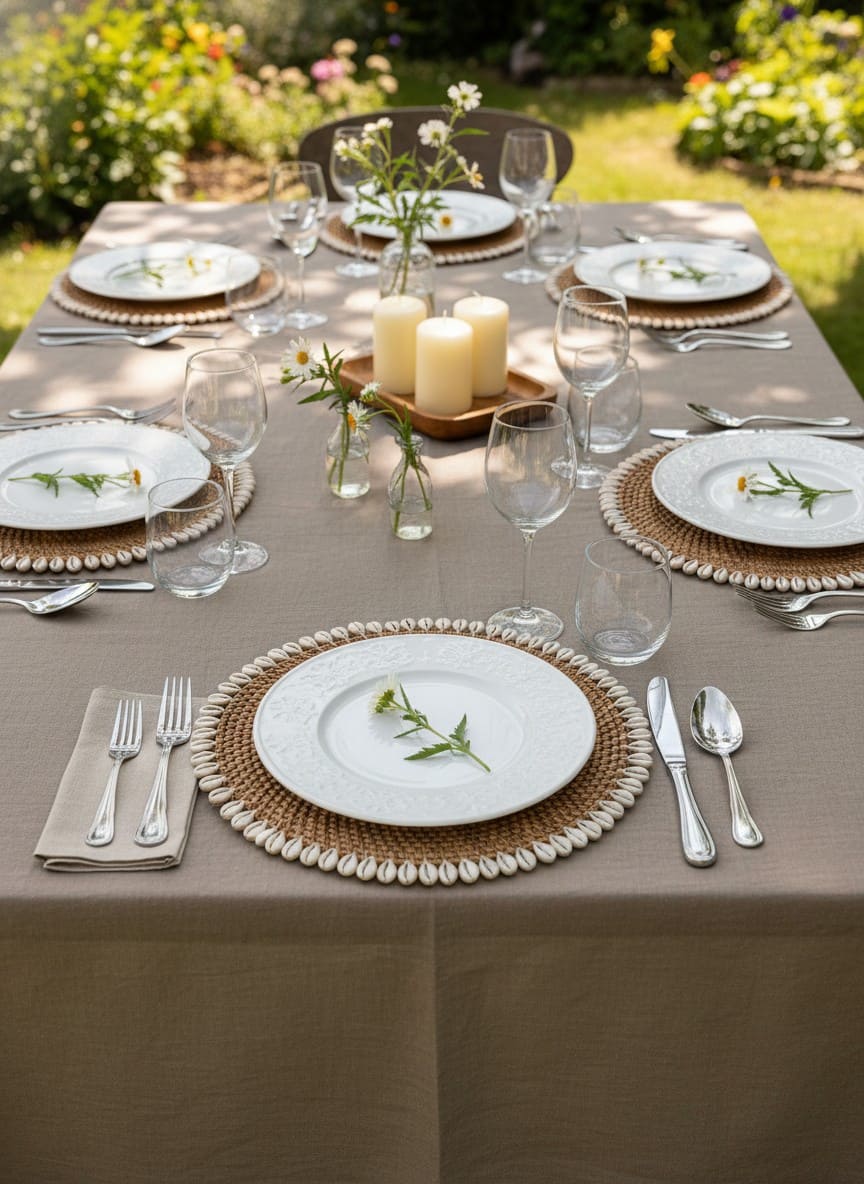 Sottopiatto intrecciato in rattan con conchiglie